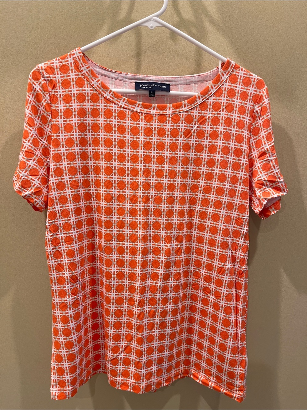 Jones New York Orange and White Geometric Short-Sleeve Tee